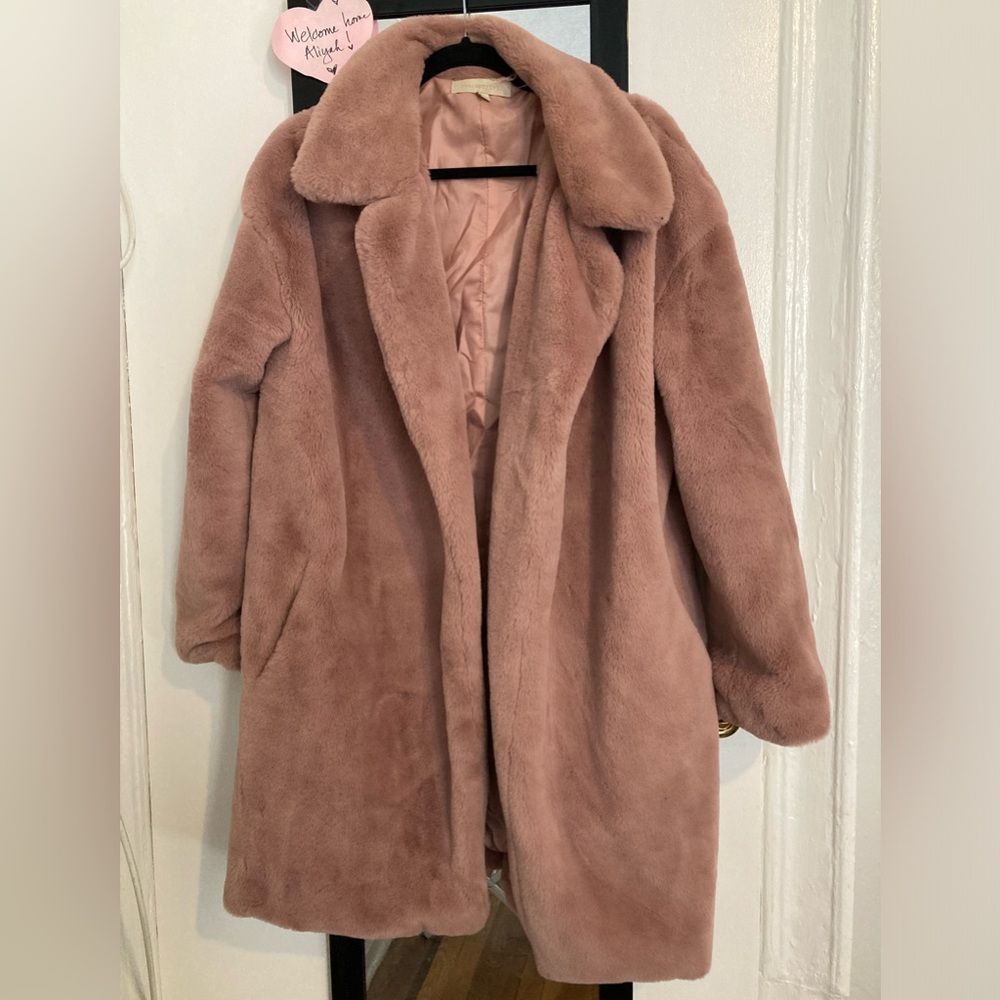 Dance & Marvel Faux Fur Dusty Rose Pink Fuzzy Jacket Coat Mob Wife